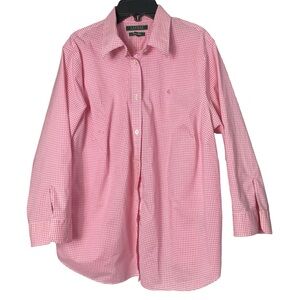 Lauren Ralph Lauren Women's Pink Gingham No Iron Button Up 3/4 Sleeve Shirt